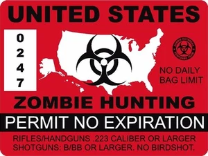 Calcomanía pegatina de 1 - 4" Estados Unidos permiso de caza de zombis respuesta a brotes - Imagen 1 de 1