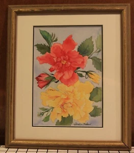 Pintura Acuarela Original Enmarcada Firmada Lorena Irlanda 14.5"x12.5" Rosas - Imagen 1 de 5