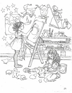 Kids Room Wall Art, detailed pen drawing, children playing, girls bedroom decor - Bild 1 von 21
