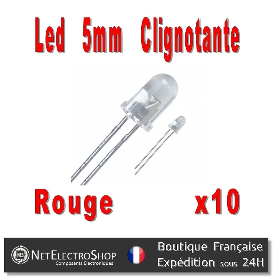 10x Led 5mm Rouges clignotantes 7000mcd - Image 1 of 1