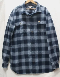 Carhartt Original Fit Blue Plaid Flannel Button Up Long Sleeve Shirt Men's 2XL - Picture 1 of 5