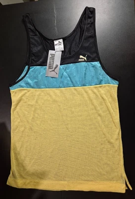 Vintage PUMA size XL running gym track and field vest black green yellow - Image 1 of 4