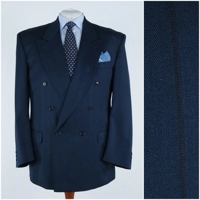 Mens Striped Double Breasted Blazer 48R UK INCOGNITO Blue Wool Sport Coat Jacket - Image 1 of 4
