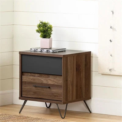 South Shore Olvyn 2-Drawer Table  Natural Walnut and Charcoal - Image 1 of 4