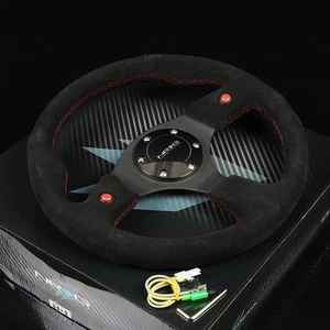 NRG 320MM 6-HOLES BOLTS 2-HORN BUTTONS STYLE STEERING WHEEL BLACK SUEDE GRIP - Picture 1 of 1