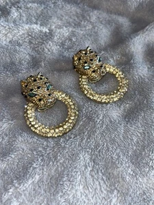 VTG Butler & Wilson Pave Leopard Pin Earrings - Picture 1 of 7