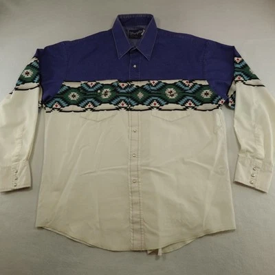 Vintage Wrangler Shirt Men XL Brushpopper Southwestern Aztec Western Pearl Snap - Image 1 of 4