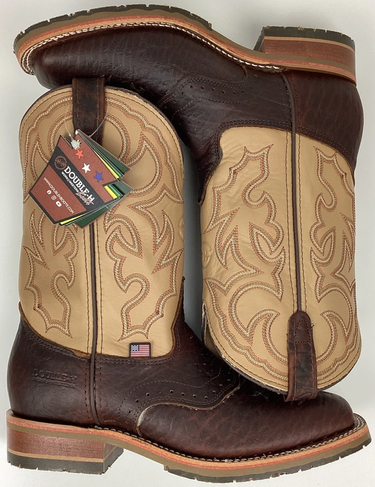 Double H Graham Men's 11" Leather Square Soft Toe Western Boot Brown Size 9.5 EE - Image 1 of 4