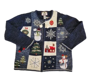 Vtg Tiara International Christmas Sweater Womens M Cardigan Embroidered Granny - Picture 1 of 6