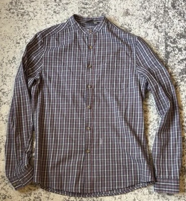 Camisa sin cuello cuello cuello cuello abuelo talla mediana con botones a cuadros de Asos para hombre Foto 1 de 4