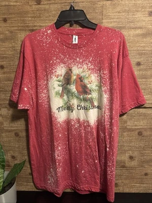 Футболка Tultex 202 Merry Christmas Bleached Red Cardinal Bird размер XL - Изображение 1 из 4
