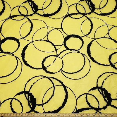 Yellow Black Velvet Circle Mesh Fabric - Image 1 of 4
