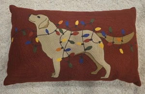 Pottery Barn Tangled lights Lab Labrador Crewel Christmas Pillow 16x26 - Picture 1 of 4
