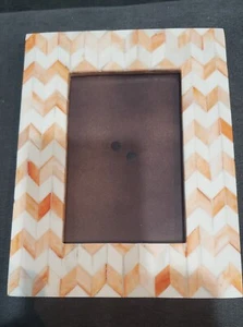 Two’s Company 4x6 Photo Frame orange Chevron Pattern Tile Boho India Handcrafted - Picture 1 of 5