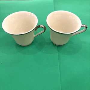 2 Lenox Solitaire Coffee Tea Cups Porcelain Platinum Silver Off White China USA - Picture 1 of 16