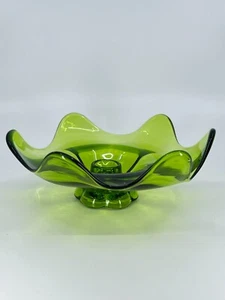 Vintage Viking Glass Epic 7.5” Green 6 Petal Candleholder Decorative Bowl 1960s - Picture 1 of 21