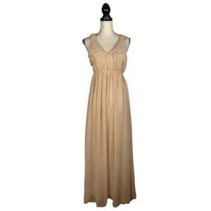 NWT  YA Los Angeles  Beige Tan Chiffon Ruched Maxi Dress      Size: S - Picture 1 of 4