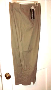 Norton McNaughton Lg Sage Damen Appl. Blumen Designer Hose Leinen & Baumwolle Neu mit Etikett - Bild 1 von 5