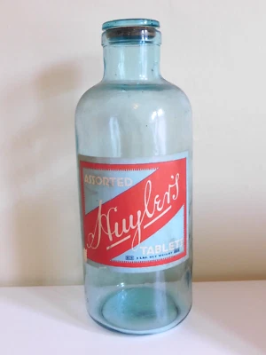 RARE Vintage Antique HUYLER'S Candy Co. NY Blue Glass & Cork Advertising Bottle - Image 1 of 4