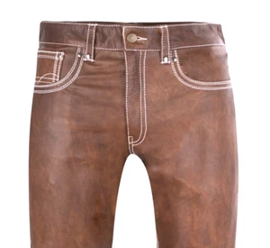 Pantalón de cuero W33/L34 vaqueros de cuero marrón hombre 48 nuevo FORRO DE CUERO leather pants - Imagen 1 de 3