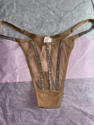 VICTORIAS SECRET SEXY MALLA TRANSPARENTE BRILLO CORREA TANGA PANTY S M L XL caramelo COLORES Foto 1 de 4