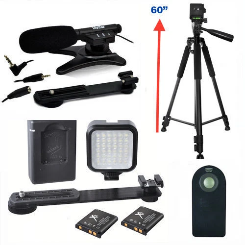 60" PRO HEAVY DUTY TRIPOD + MICROPHONE LED LIGHT SYSTEM FOR NIKON CANON SONY - Image 1 of 4