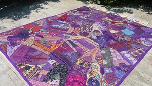 Colcha Edredón Patchwork Púrpura Floral Algodón Hecho a Mano Talla King India Raro T - Imagen 1 de 3