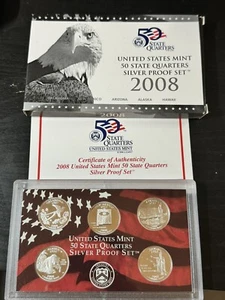 2008 U.S. Mint 50 State Quarters Silver Proof Set Original Packaging Box & COA - Picture 1 of 3