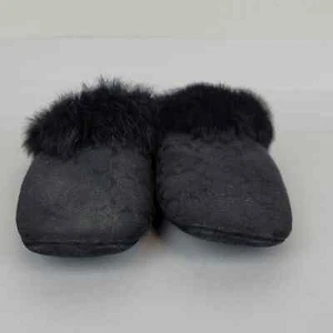 Coach Melody Black Fur Trimmed Red Inside Coach C Logo Slippers Size 8 - Picture 1 of 6