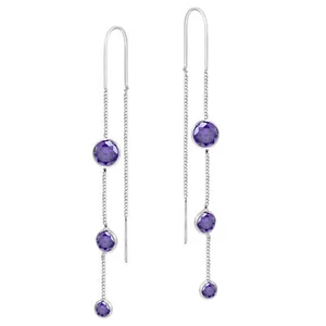 Graduated Tiers Purple Cubic Zirconia Sterling Silver Threader Earrings - Bild 1 von 5