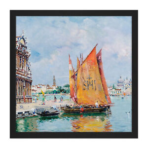 Reyna Manescau Venice Ship Seascape Painting Square Framed Mountless Art 16X16