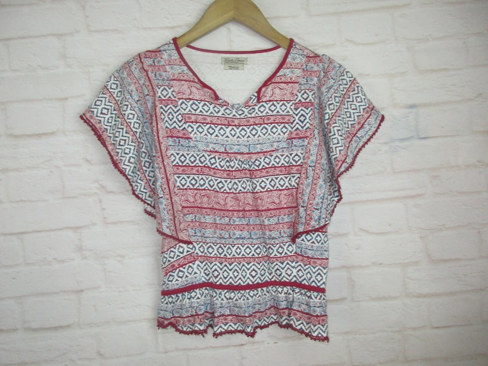 Lucky Brand Girls size M Red Butterfly Sleeve Top Crochet Trim - Image 1 of 4