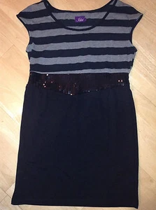 Iska ASOS Vintage Black & Grey Stripe Sleeveless Tunic Dress Sequin Belt Effect  - Picture 1 of 9