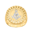  Men's 10K Yellow Gold Masonic Ring Cuban Round Frame 