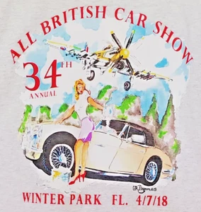 Maglietta grande nuova vintage 2018 34a All British Car Show grigia - Foto 1 di 5