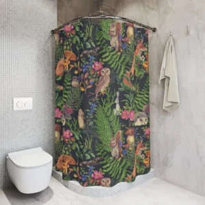 Fox Boho Pattern Woodland Print Fabric Polyester Shower Curtain - Picture 1 of 5
