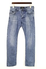 SUPERDRY Officer Straight Jeans Men's W32/L34 Whiskers Faded Button Fly