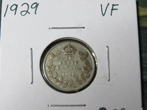 1929 Canada 10 Cents VF Grade Coin 0.800 Silver - Picture 1 of 8