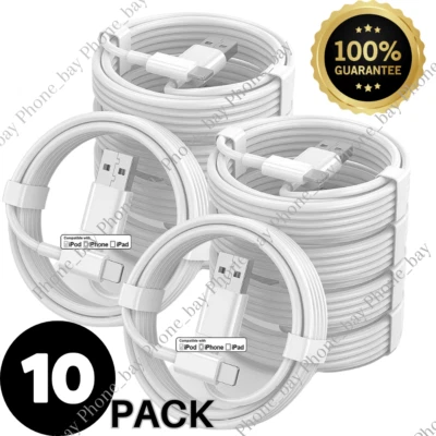 PAQUETE DE 10 cables de carga rápida de datos USB para Apple iPhone 5 6 7 8 X 11 12 13 MAX Foto 1 de 4