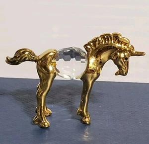 Brass Glass Crystal Figurine Show Horse Pony Pegasus Unicorn Brass Horn 2.5 " - Picture 1 of 5