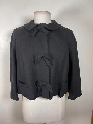 Volup 1940's 1950's black wool cropped swing jacket by Forstmann w bow details - Image 1 of 4