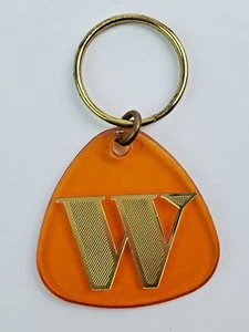 Vintage Letter W Orange plastic Keychain Gold letter Name Alphabet 1980's - Bild 1 von 4