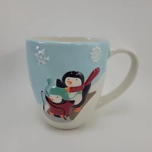 St. Nicholas Square MERRY MERRY 3D 12 Oz Coffee Mug Penguins Sledding Christmas - Picture 1 of 8