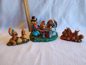 3 Hand Painted Fall Thanksgiving Animal Resin Figurines See Pics - Picture 1 of 16