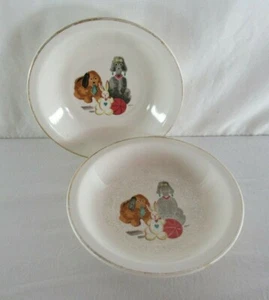 Homer Laughlin Vintage 1950's Americana Child Cereal Bowls Set of 2 Dogs & Bunny - Picture 1 of 6