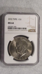 1972  TYPE 1 EISENHOWER Dollar NGC MS64 UNCIRCULATED IKE $1 Coin! - Picture 1 of 4