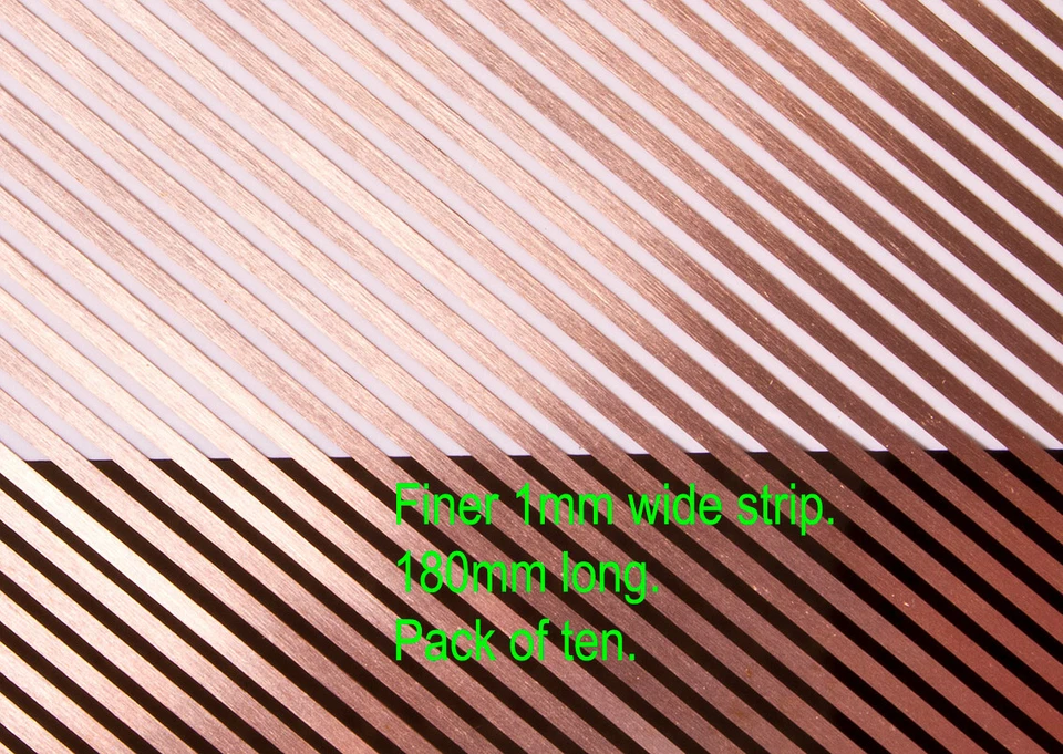 10 pieces of 1mm wide phosphor bronze loco power pick-up strip. 180mm lengths.