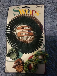 Vintage 1998 Goody Swoops Flexible Flex-Comb, clips, barrettes set green/brown - Picture 1 of 2