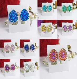 1 Pair Water Drop Cluster Clip-On Earrings Fashion Women Kids Girl Ladies Lady - Picture 1 of 29