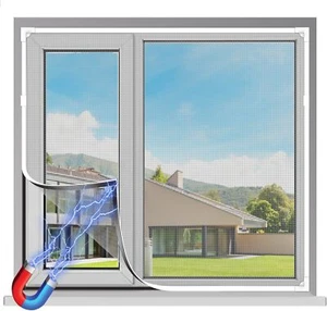 Adjustable DIY Magnetic Window Screen 47”x51” Fiberglass Mesh White Frame - Picture 1 of 9